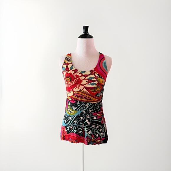 Desigual Women's Embellished Floral Sleeveless Tunic Tank Top Size Small Black - Picture 1 of 12